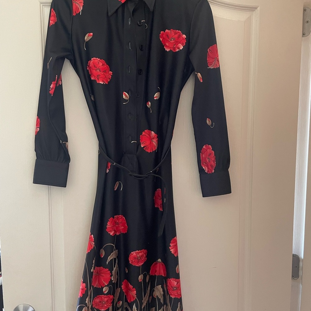 Black and Red Floral Midi Dress